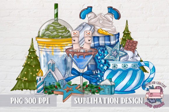 Christmas Coffee Blue Sublimation Graphics for Crafters