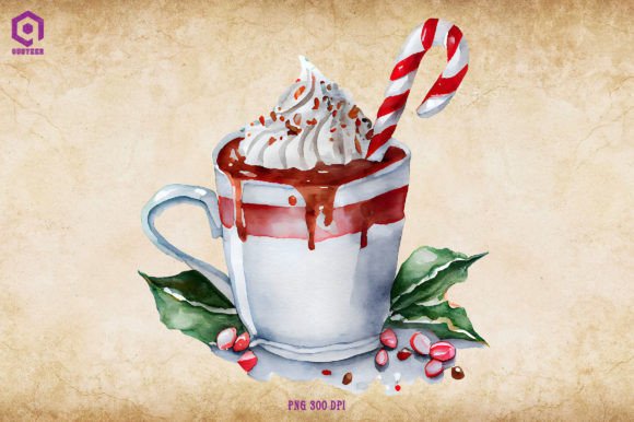 Watercolor Hot Cocoa Graphics for Crafting Christmas Charm